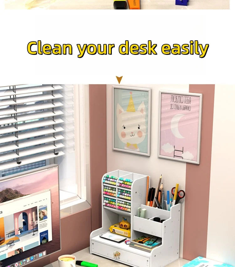 DIY Space-Saving Large-Capacity Pen Holder Office Supplies Storage Stationery Box Student School Supplies Storage Dormitory Use